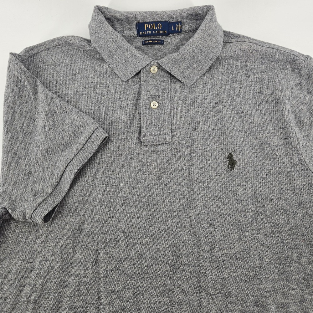 Polo Ralph Lauren Mens Custom Slim Fit Polo Shirt Grey Cotton Large
